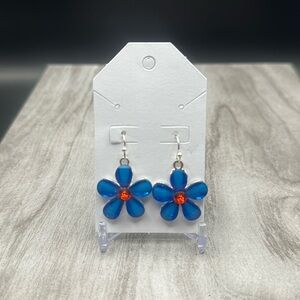 Blue & Red Flower Earrings
